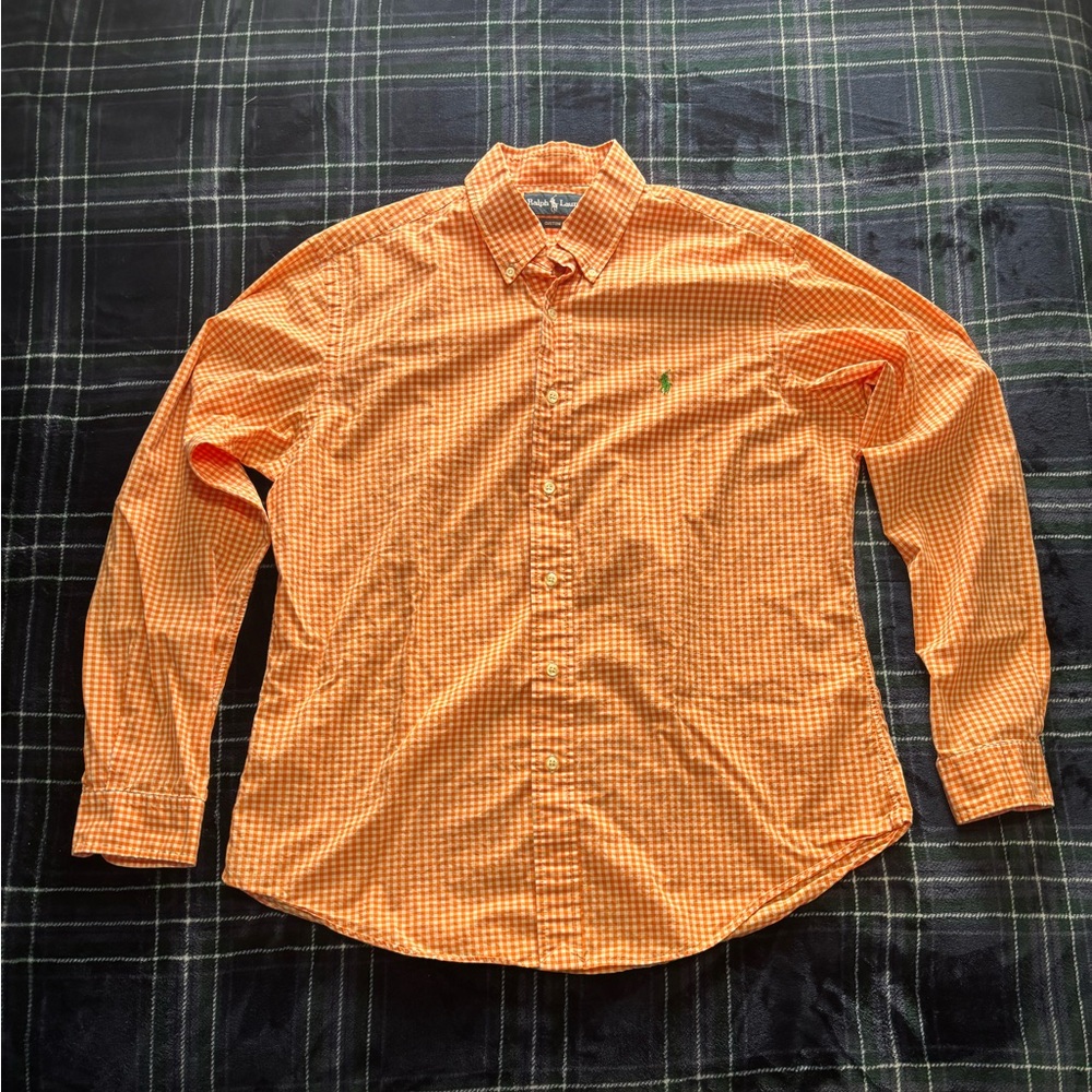 Ralph Lauren orange gingham button up shirt. Size L.